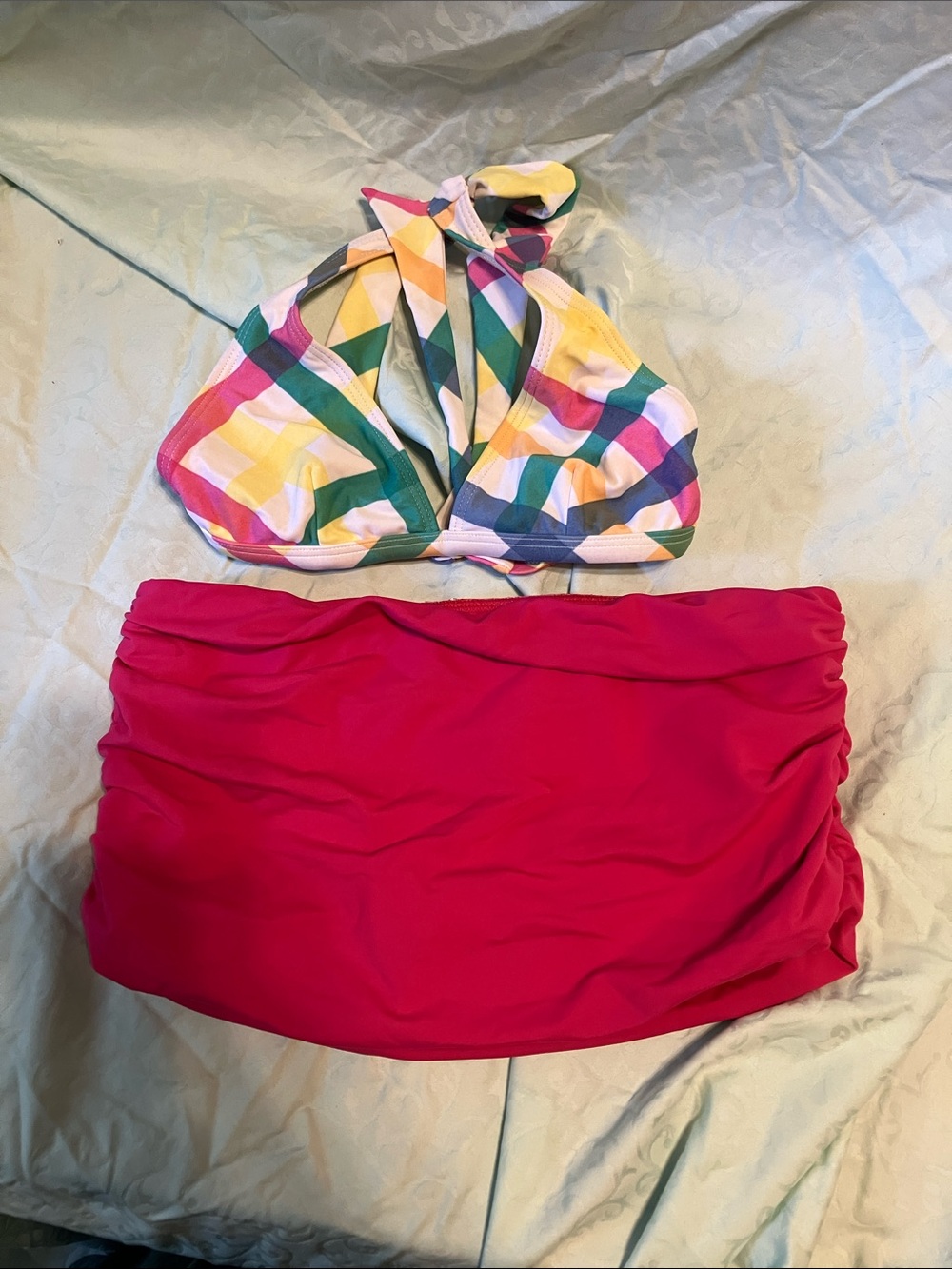 dELiA*s Multicolor Halter Bikini Top with Hot Pink Swim Skirt Bottom